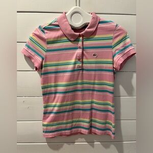 Lacoste Pink Striped Polo Shirt – Size 40 S/M
